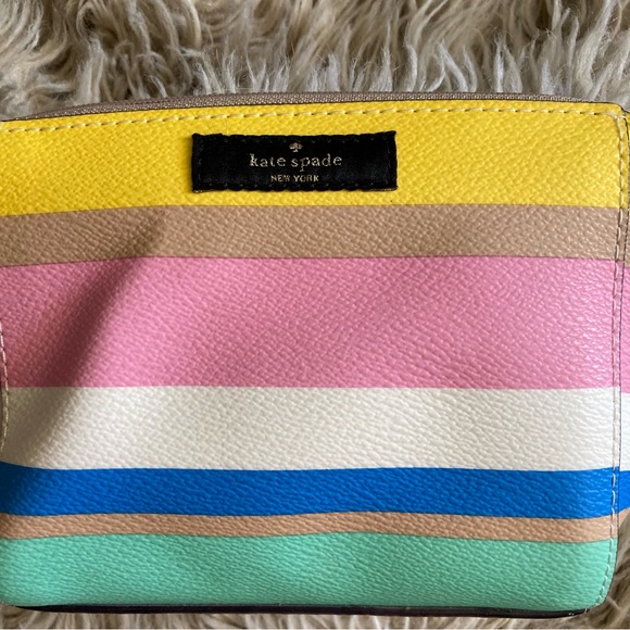 Kate Spade colorful pastel stripe small makeup travel bag - Picture 2 of 10